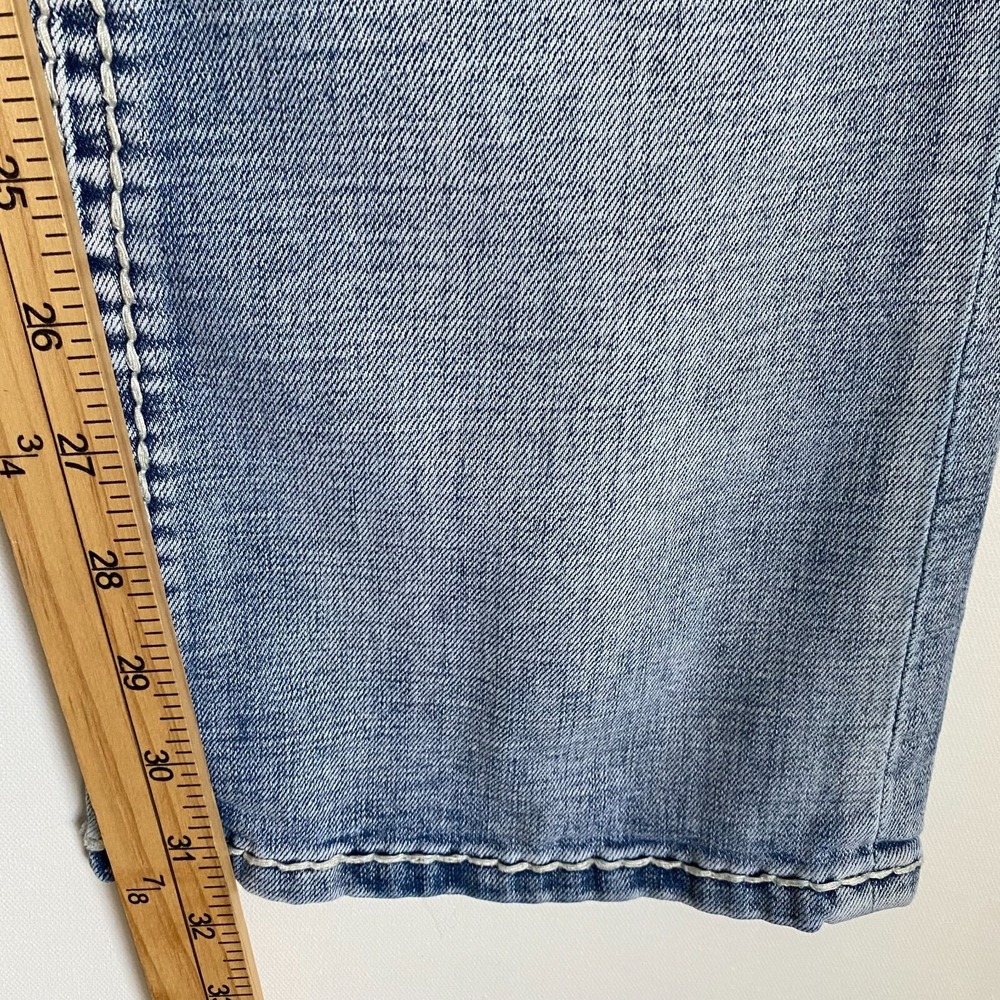Flare Y2K Jeans Women Size 28 Blue Thick Stitch Low Rise Embroidered - Picture 8 of 13